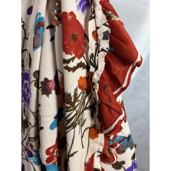 Vintage 60s Butterfly Shift Dress SZ M Red Floral Psychedelic Ruffled 1960s - Picture 9 of 16